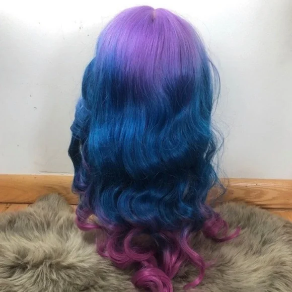 💫 22” PURPLE TRI OMBREMERMAID BODY WAVY CURLY LACE FRONT WIG *NEW*5” LACE PRT